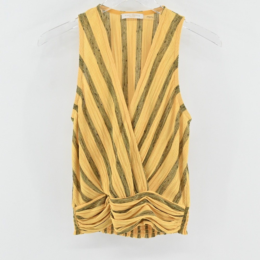 Ramy Brook Womens Candice Top Size‎ XS Striped Gold Metallic Sleeveless Surplice